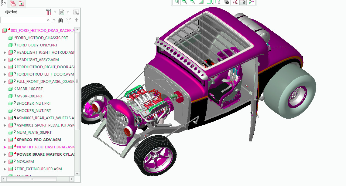 福特EcoBoost Hot Rod经典老爷车 3D模型（ProE