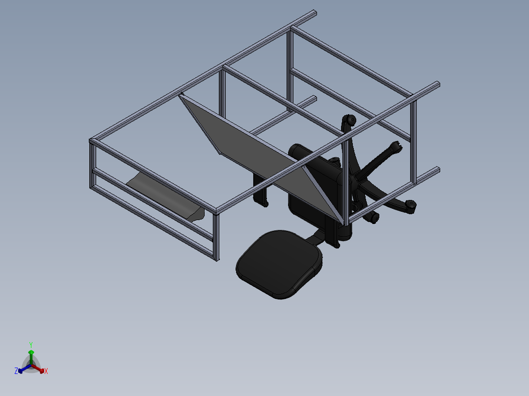 旋转工作椅和工作台3D模型图纸 Solidworks设计正等轴测图