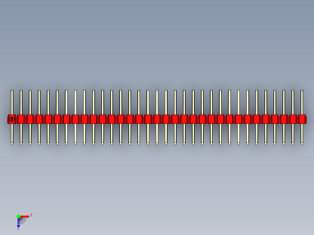 彩色公排针 100mil 2.54mm 系列-DS1022_red_3x33p_100mil_TypeD_rev1.0俯视图