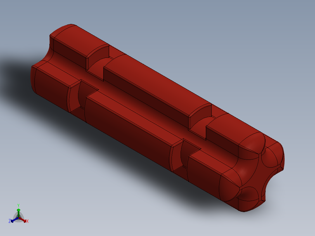 乐高机械组车桥-32062 Red Technic Axle 2 Notched正等轴测图
