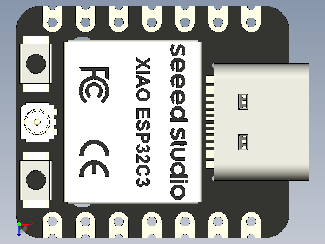 Seeed StudioXIAOESP32C3蓝牙双模芯片电子开发板采用全新RISC-V架构，支持Wi-Fi和无线连接俯视图