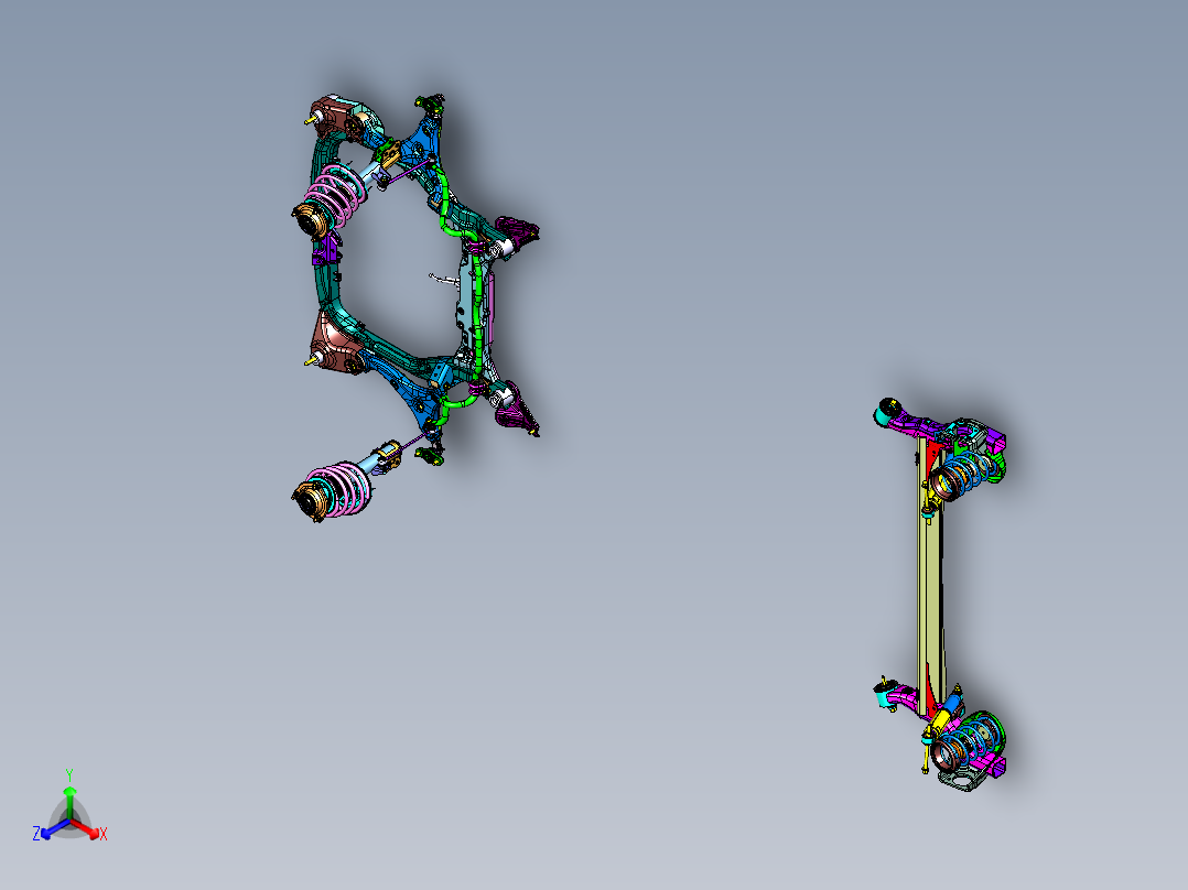 前置驱动轿车底盘系统总成正等轴测图