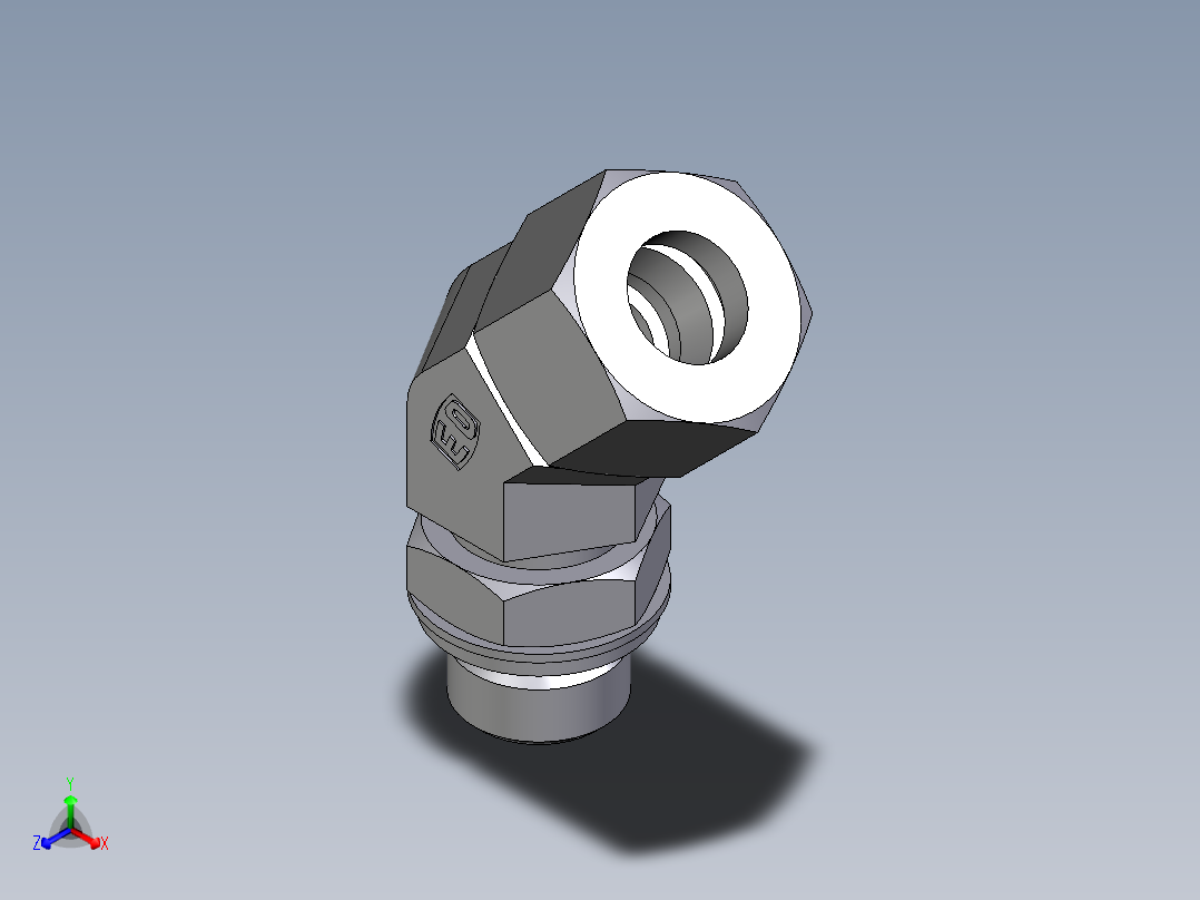 卡套式工业通用硬管接头EO_Adjustable_locknut_45_deg_elbow_VEE16ZSRCF正等轴测图