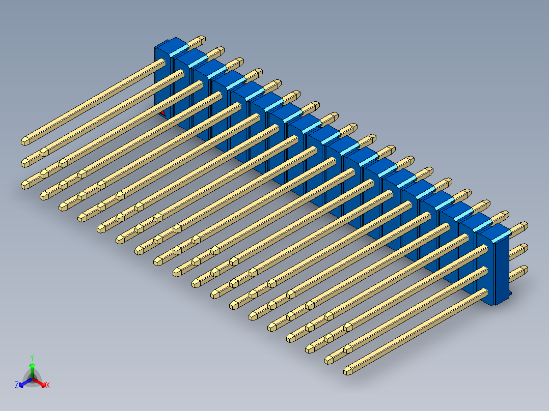彩色公头100mil（2.54mm）系列-DS1021_blue_3x18p_100mil_Type19_rev1.0正等轴测图