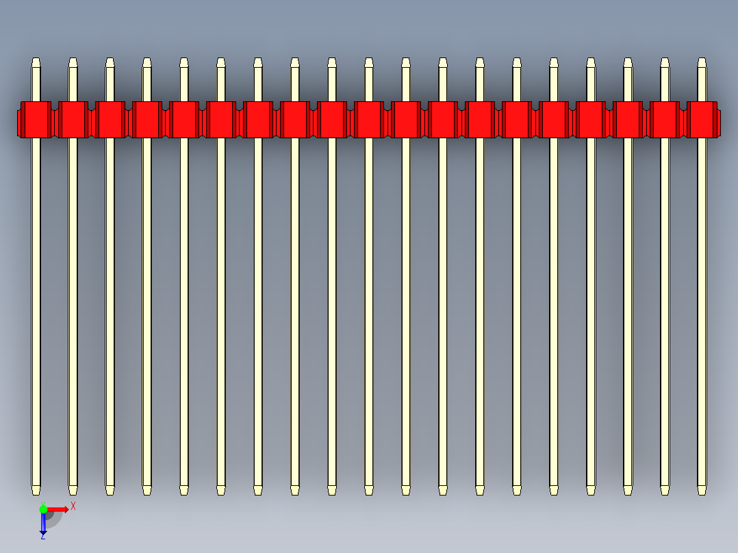 彩色公头100mil（2.54mm）系列-DS1021_red_2x19p_100mil_Type43_rev1.0俯视图
