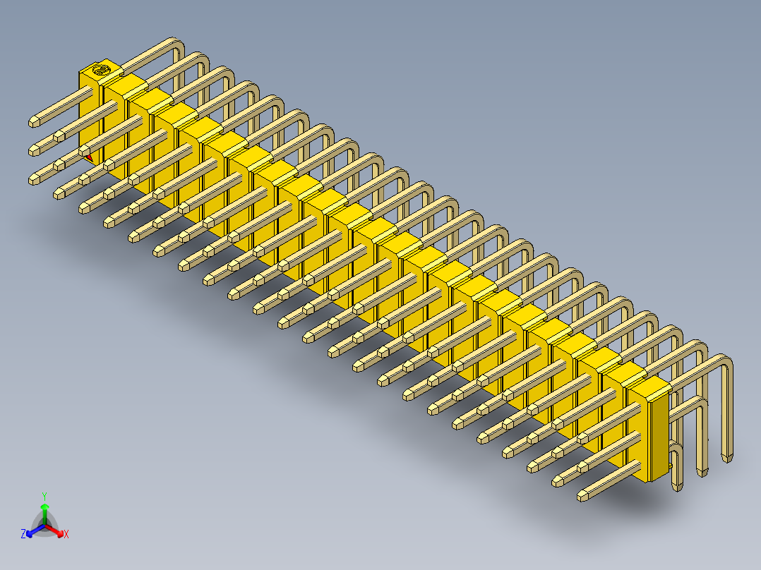 彩色公排针 100mil 2.54mm 系列-DS1022_yellow_3x23p_100mil_TypeD_rev1.0正等轴测图