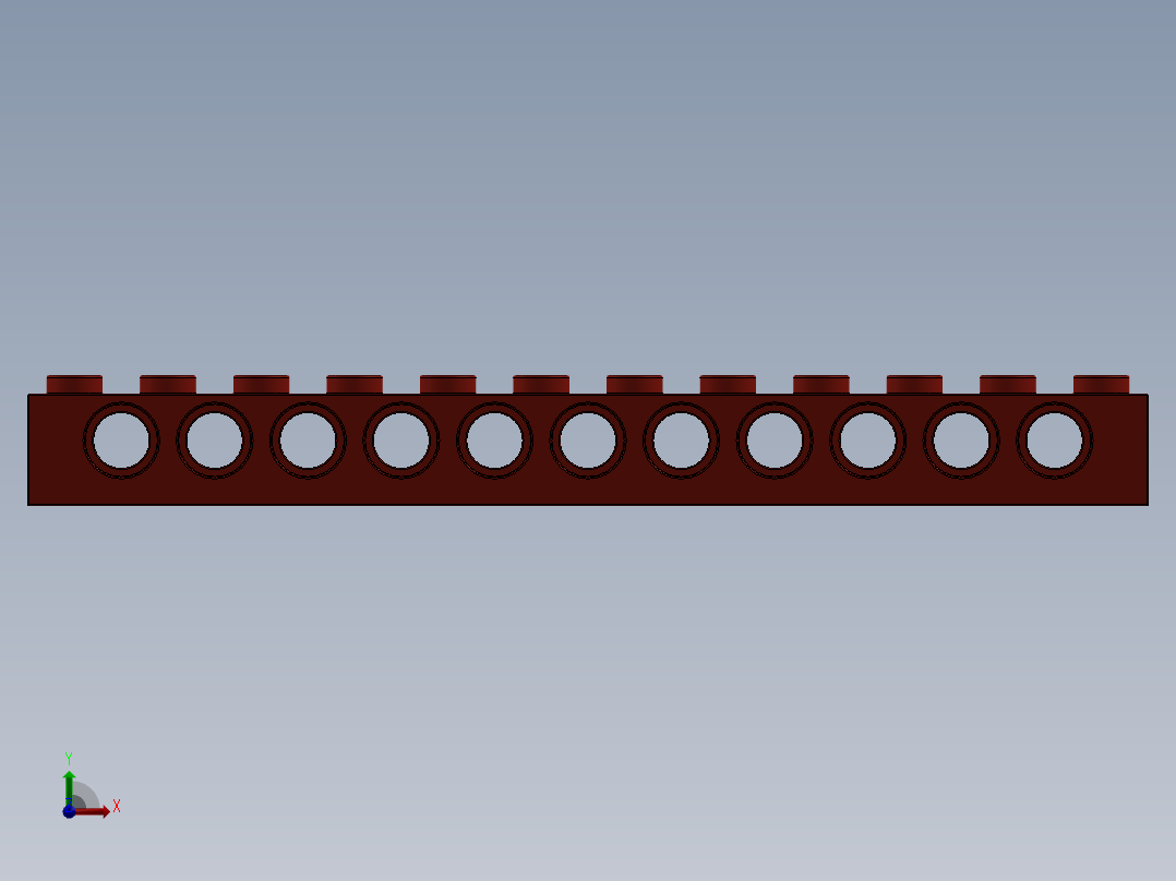 乐高机械组积木（横梁）-389521 Bright Red Technic Brick 1 x 12 with Holes前视图