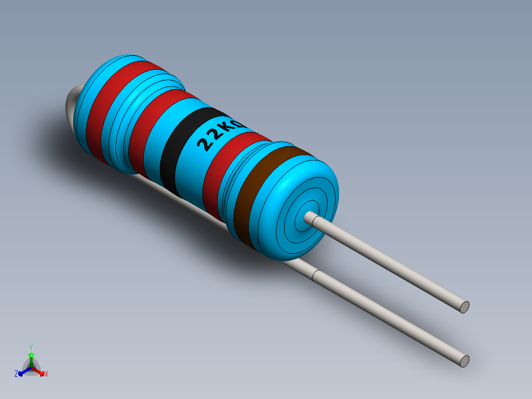 电容器 二极管 电阻器-Resistor Vertical 22K Ohm 1W正等轴测图