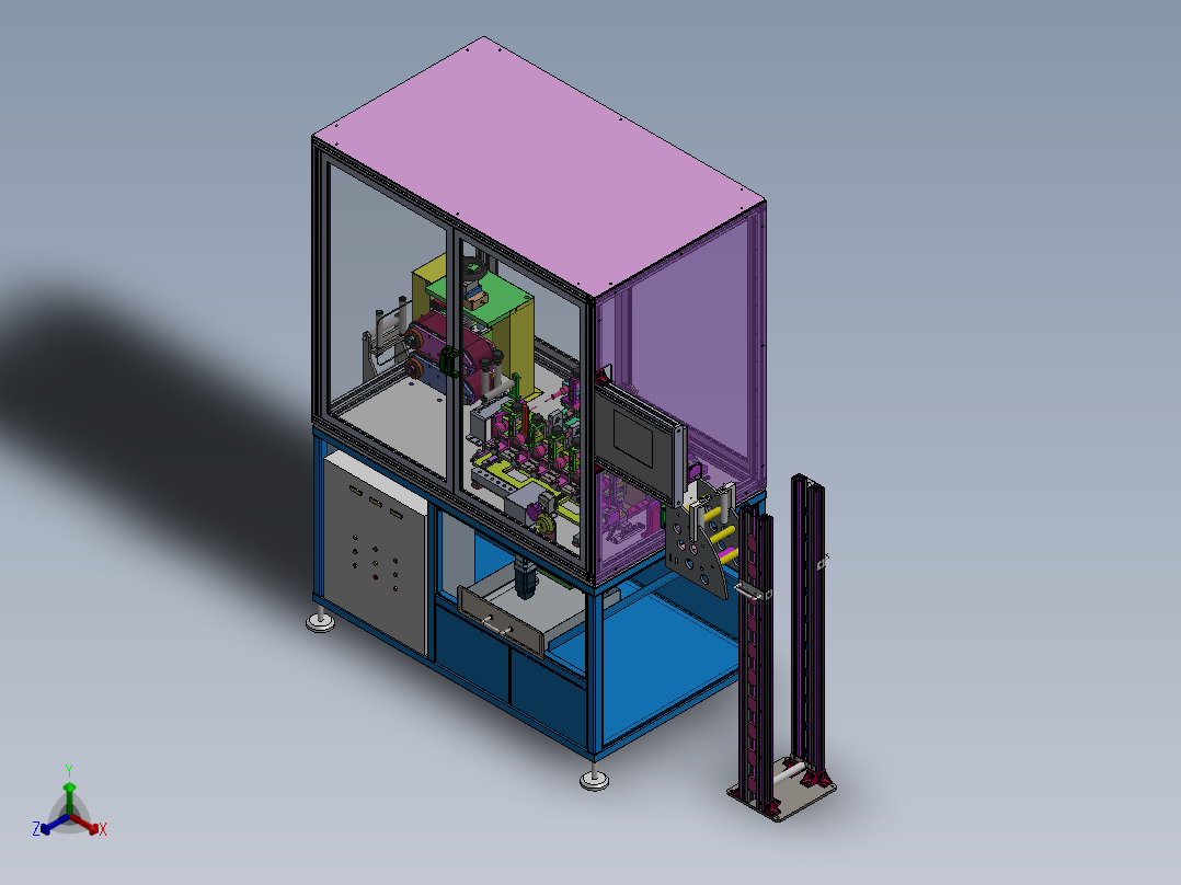 在线水平打孔机（sw18可编辑+工程图+bom）正等轴测图