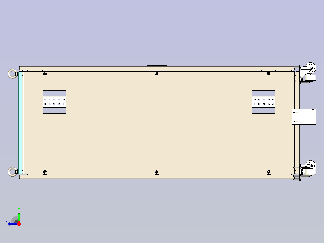 9折型材机柜，尺寸：600X1000X1500。右视图