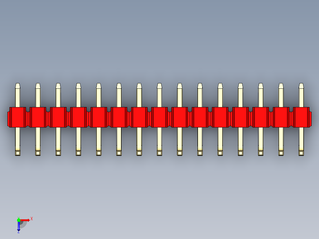 彩色公排针 100mil 2.54mm 系列-DS1022_red_15p_100mil_TypeU_rev1.0俯视图