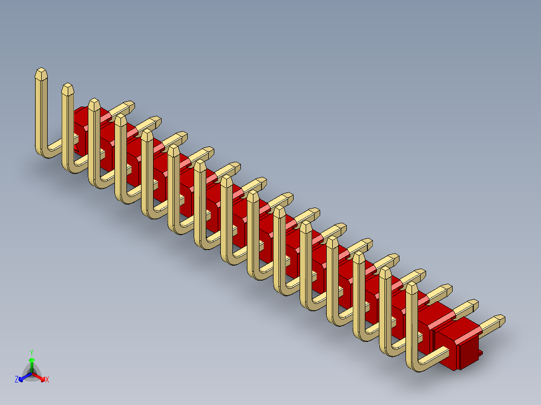 彩色公排针 100mil 2.54mm 系列-DS1022_red_15p_100mil_TypeU_rev1.0正等轴测图
