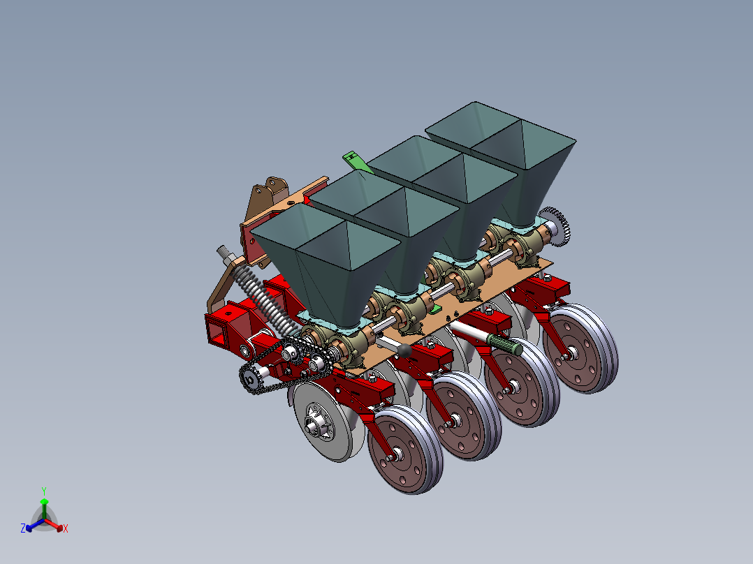 微耕施肥播种机正等轴测图