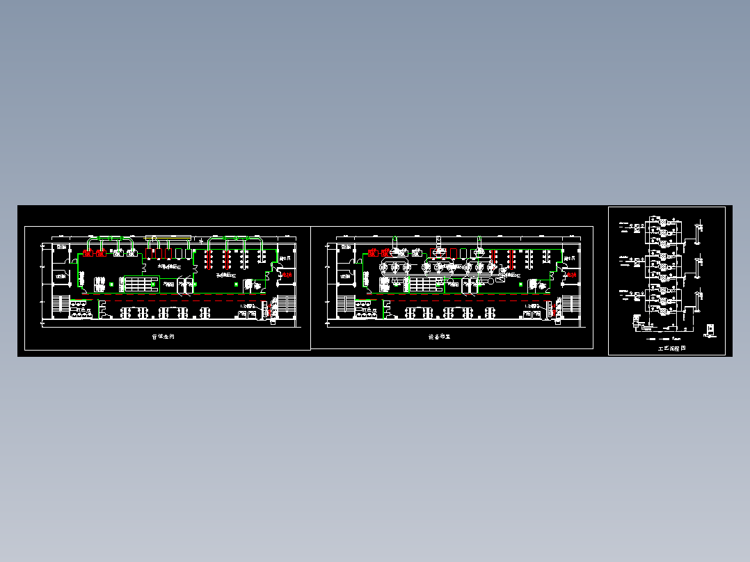 6.5w催化燃烧工艺流程图平面布置图cad图纸管道走向图设备布