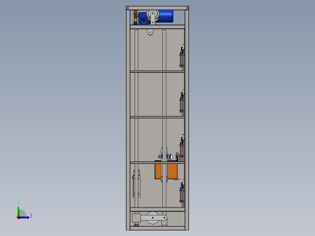 单控4层电梯3D模型 SolidWorks 设计 机械设备 创意设计3D图纸左视图