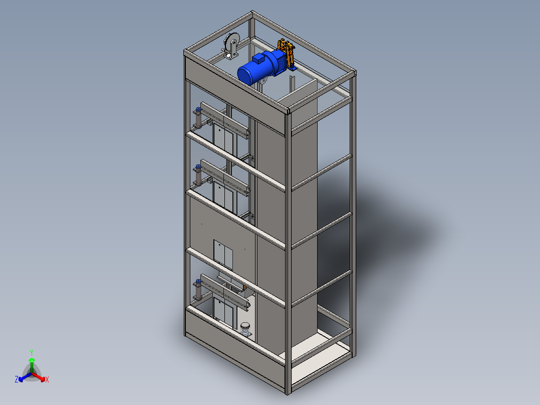 单控4层电梯3D模型 SolidWorks 设计 机械设备 创意设计3D图纸正等轴测图