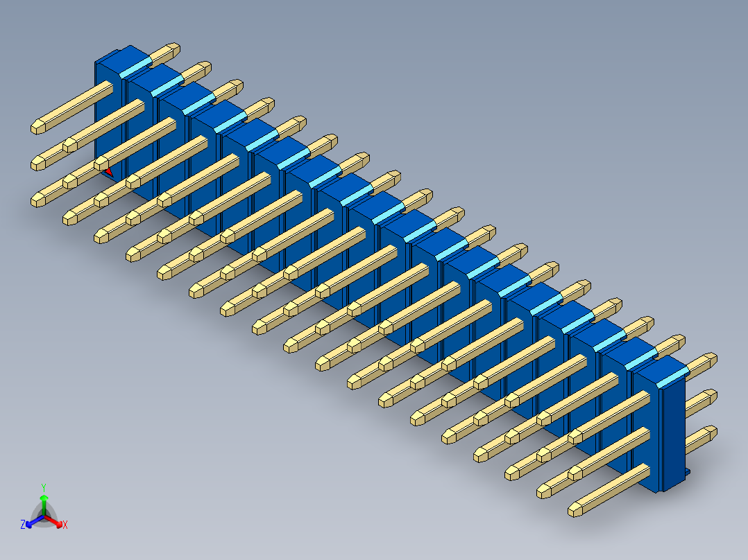 彩色公头100mil（2.54mm）系列-DS1021_blue_3x18p_100mil_Type1_rev1.0主视图