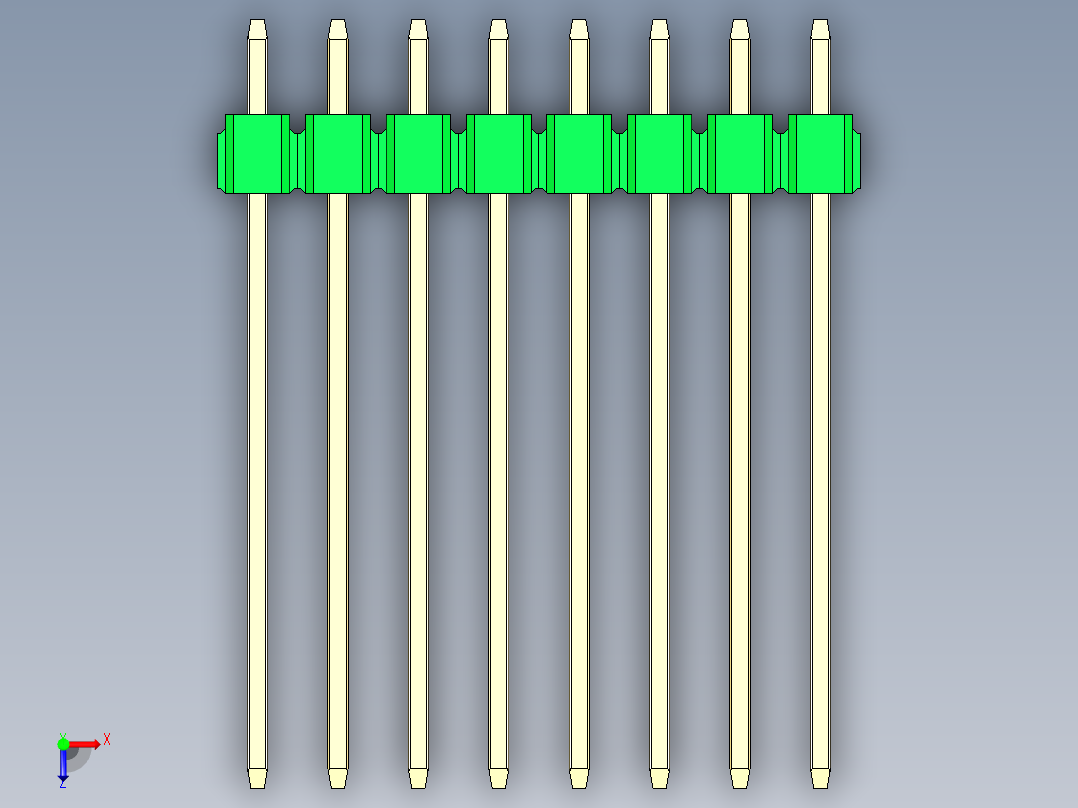 彩色公头100mil（2.54mm）系列-DS1021_green_3x08p_100mil_Type19_rev1.0俯视图