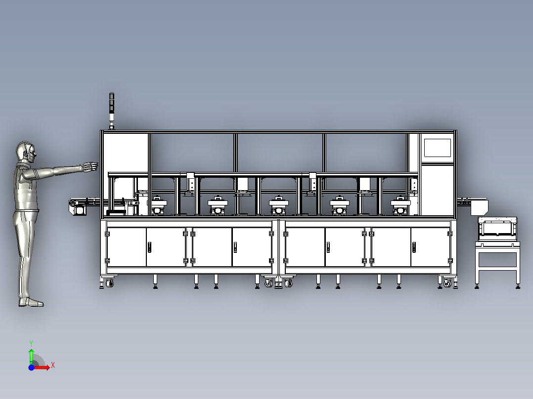 键盘按键多工位组装流水线前视图