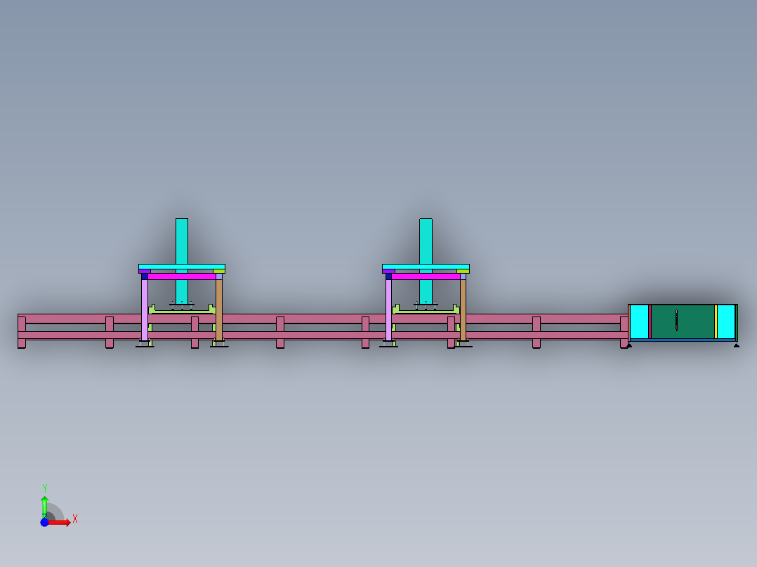 纸箱成型机的传送带前视图