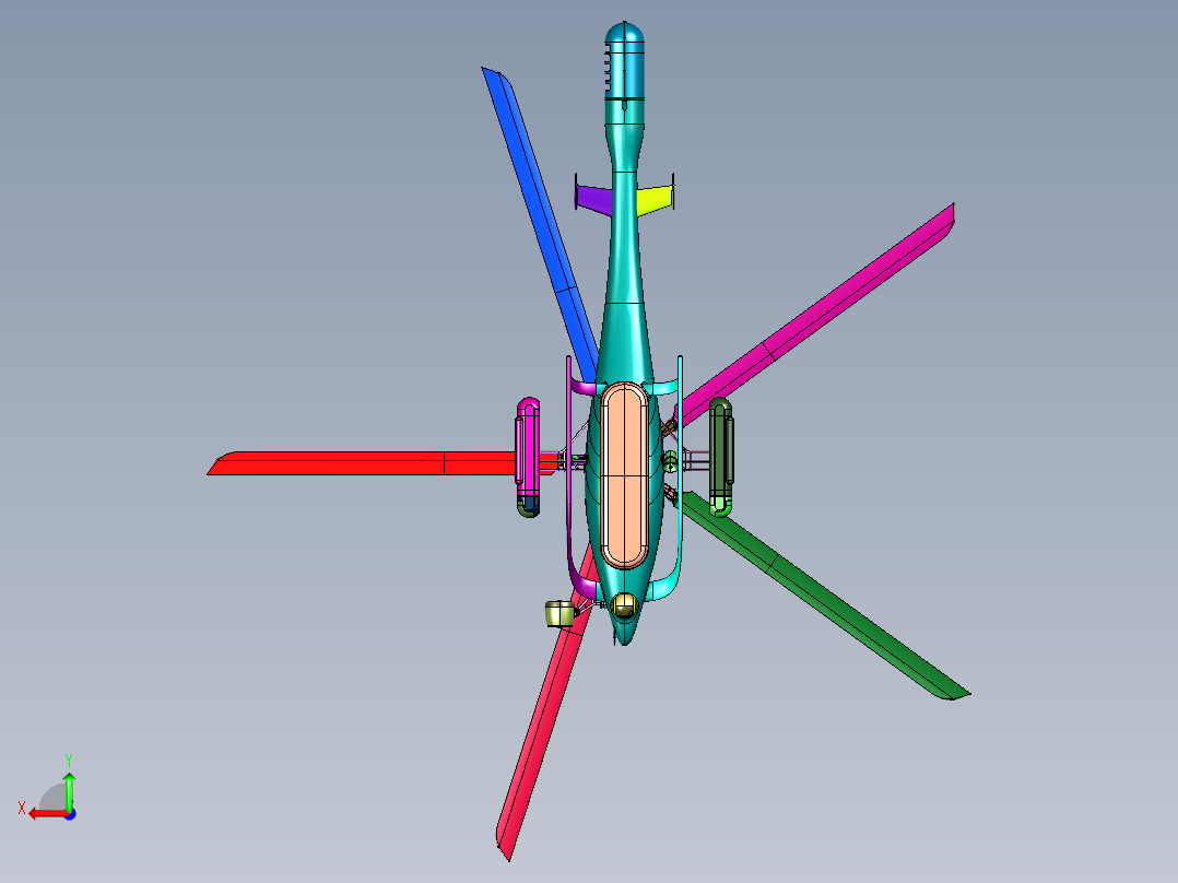 军备无人驾驶运行直升机后视图