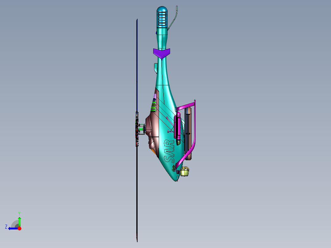 军备无人驾驶运行直升机右视图