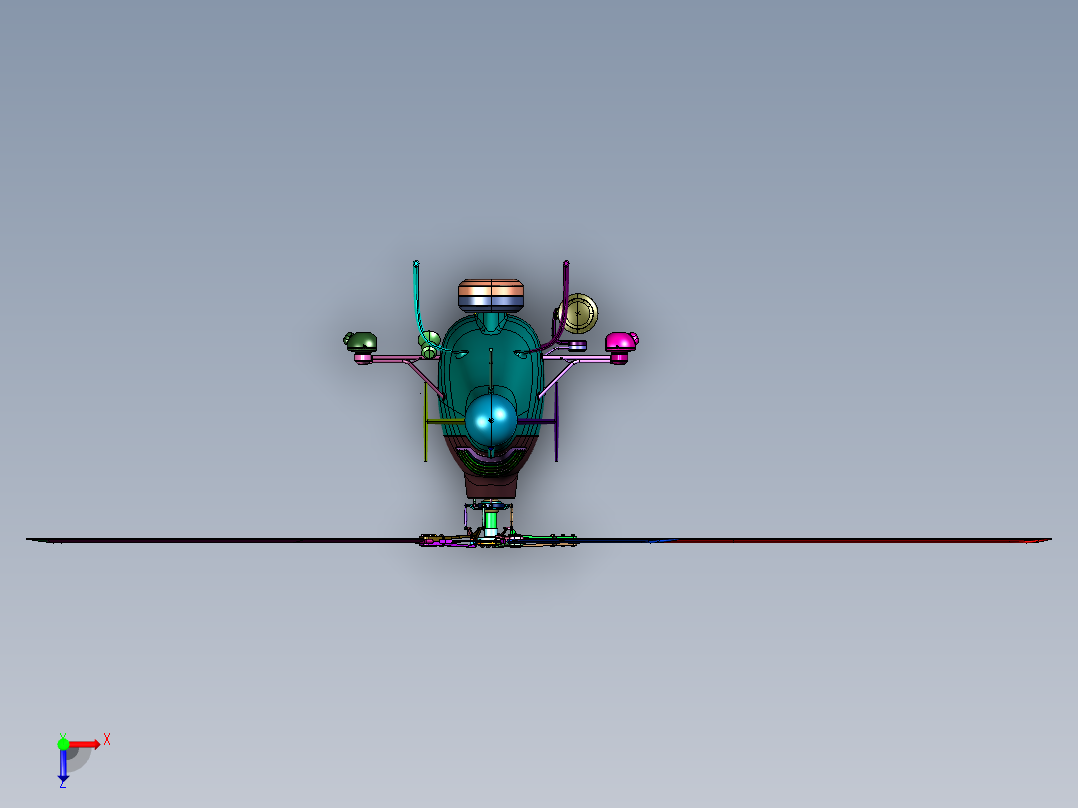 军备无人驾驶运行直升机俯视图