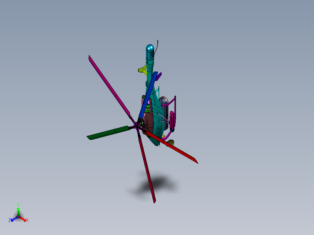 军备无人驾驶运行直升机正等轴测图