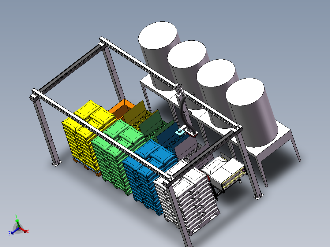 龙门架机械手料包清刷拆包方案