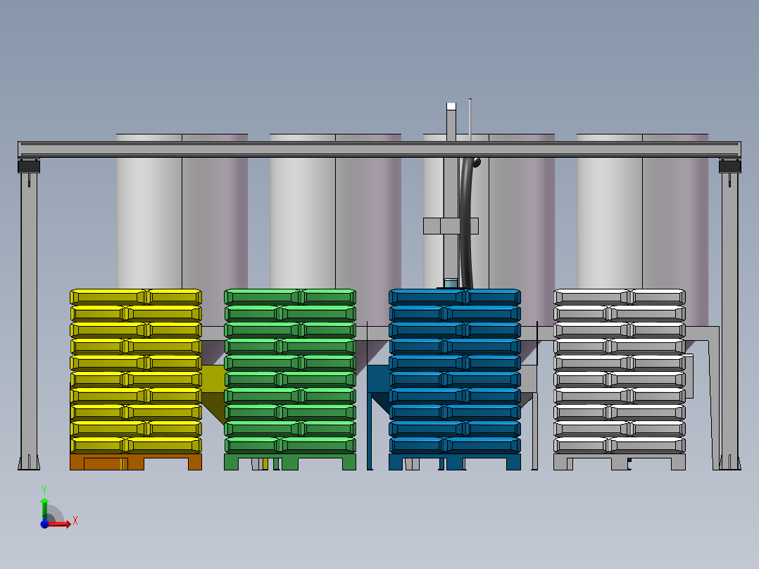 龙门架机械手料包清刷拆包方案前视图