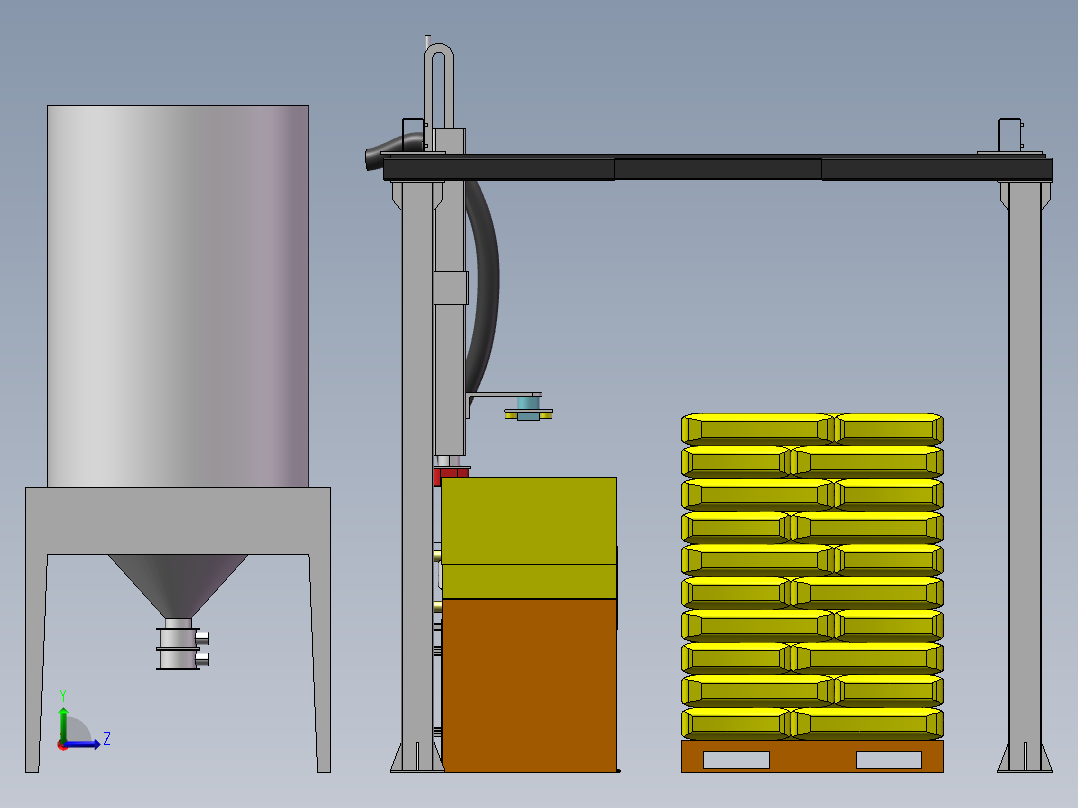 龙门架机械手料包清刷拆包方案左视图