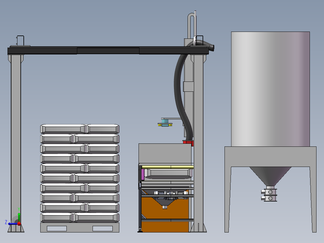 龙门架机械手料包清刷拆包方案右视图
