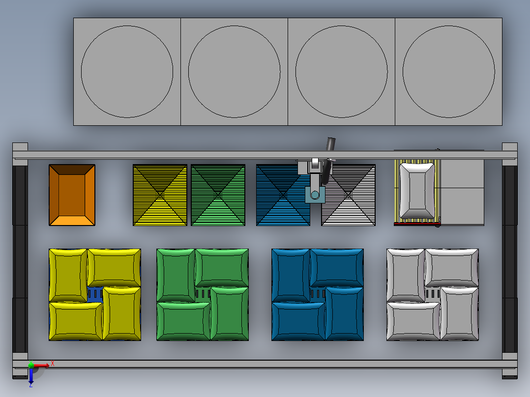 龙门架机械手料包清刷拆包方案俯视图