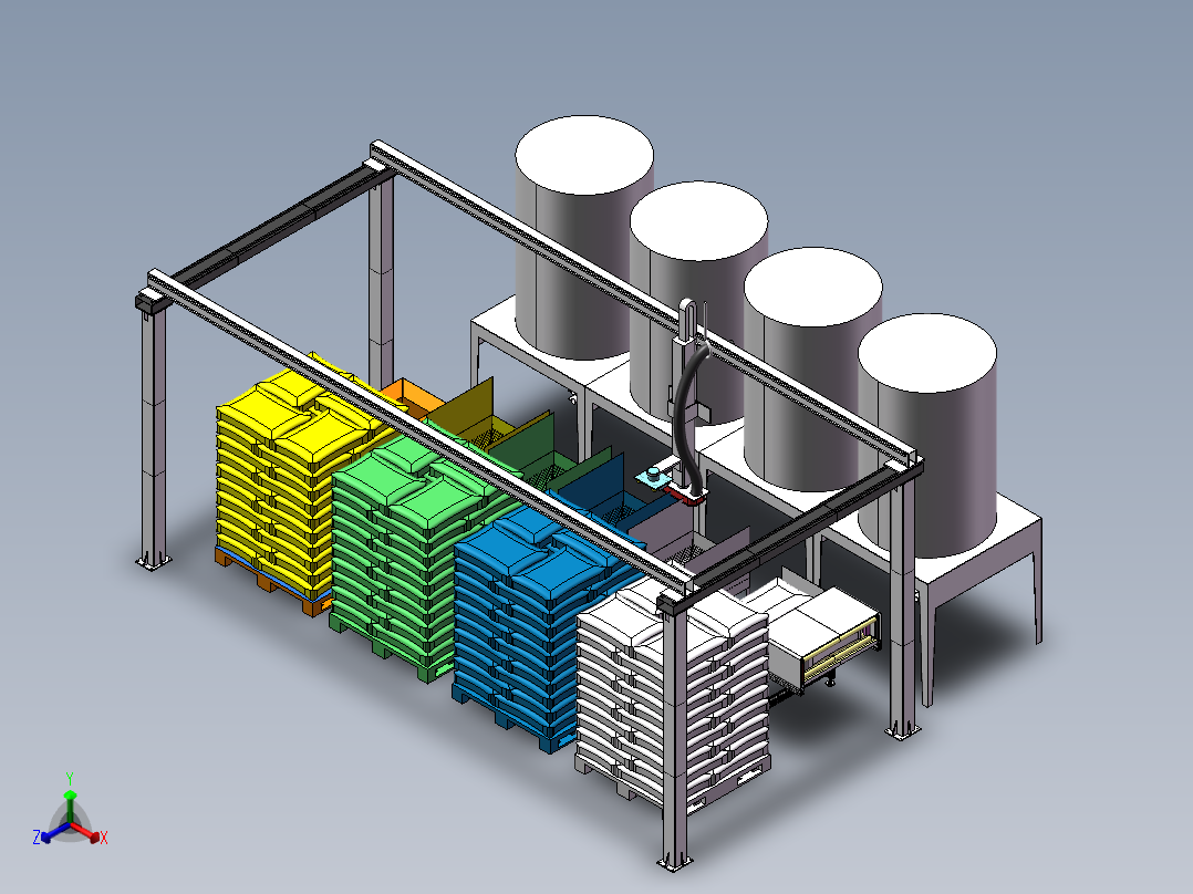 龙门架机械手料包清刷拆包方案正等轴测图