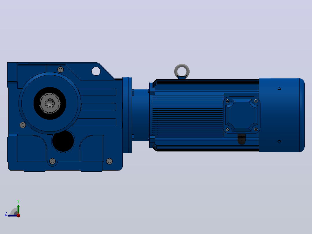 K77底脚轴伸式安装螺旋锥齿轮减速机K77-YVE1.1-6P-135.28-M1-0°-A右视图