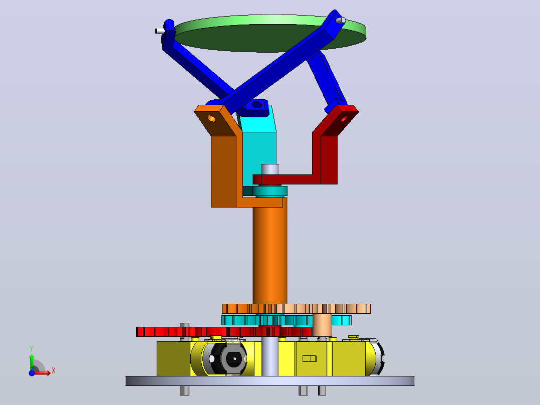 3-DOF带独立电机控制的三自由度旋转机构3D数模图纸 Solidworks设计前视图