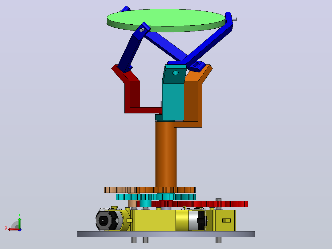 3-DOF带独立电机控制的三自由度旋转机构3D数模图纸 Solidworks设计后视图