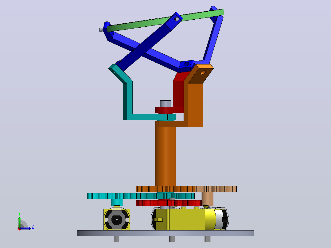 3-DOF带独立电机控制的三自由度旋转机构3D数模图纸 Solidworks设计左视图
