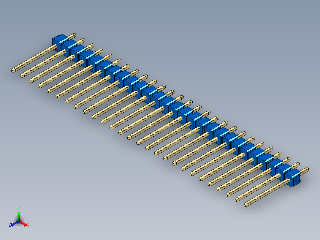 彩色公头100mil（2.54mm）系列-DS1021_blue_1x27p_100mil_Type5_rev1.0正等轴测图