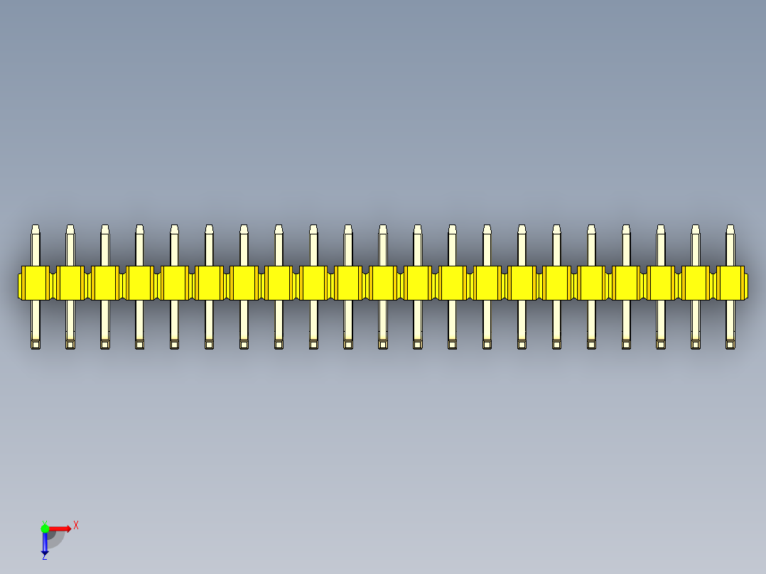 彩色公排针 100mil 2.54mm 系列-DS1022_yellow_21p_100mil_TypeU_rev1.0俯视图