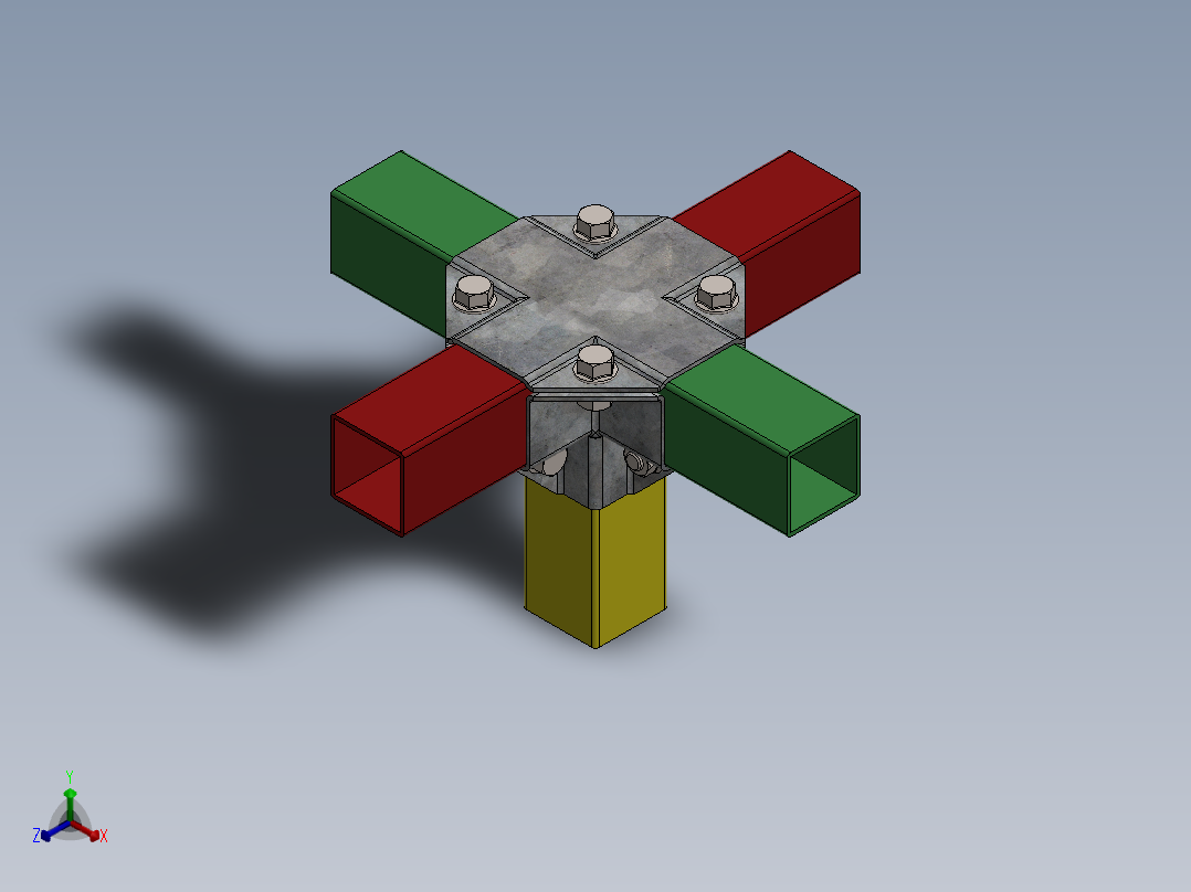 方管连接固定正等轴测图