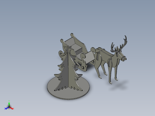 激光切割鹿、树和圣诞老人​​雪橇 3D 拼图模板