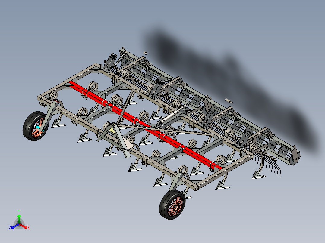 大范围耕地机犁地机正等轴测图
