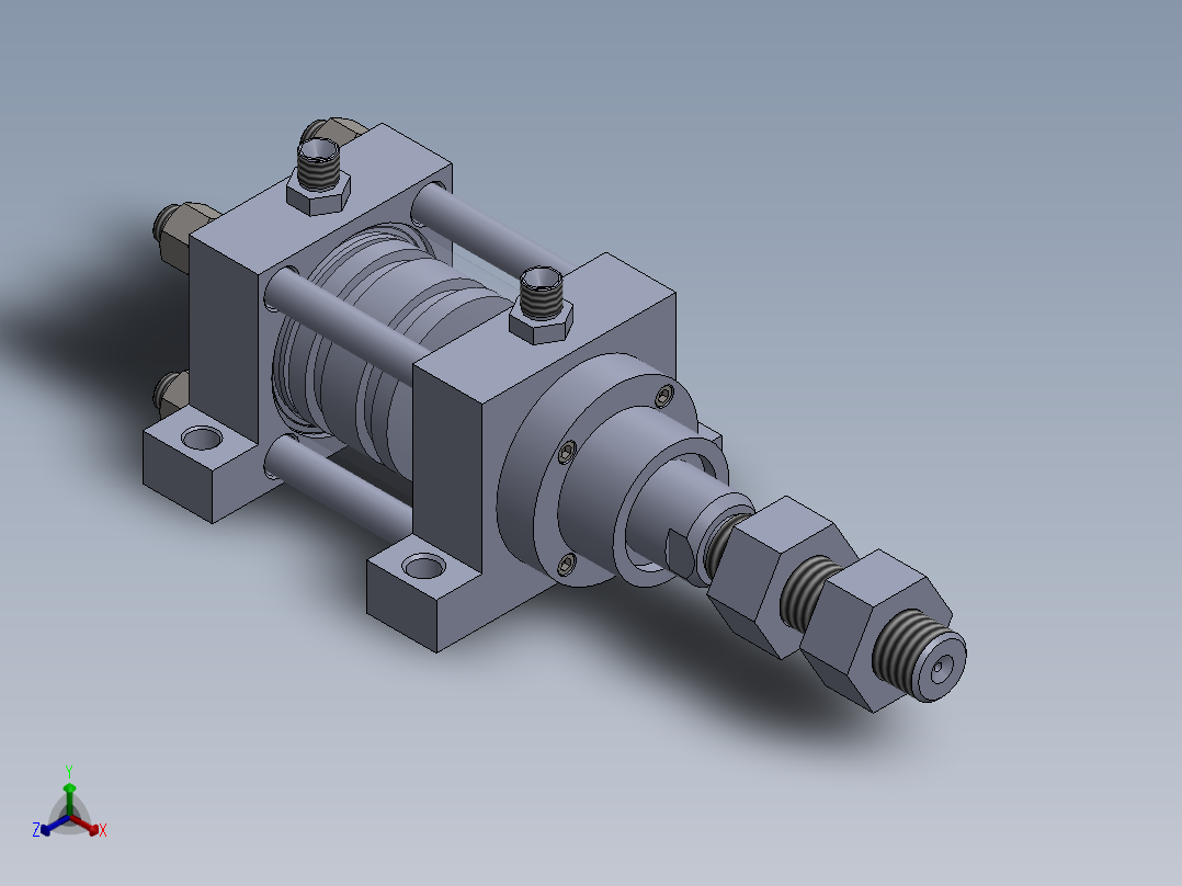 横拉杆液压缸（带底座）80x40x27 mm正等轴测图