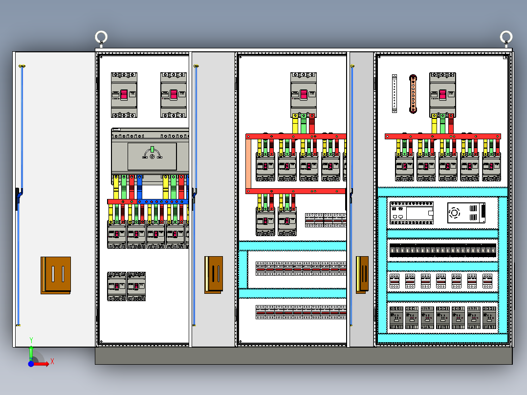 三柜组装双电源630A正装plc接触器控制柜 55314前视图