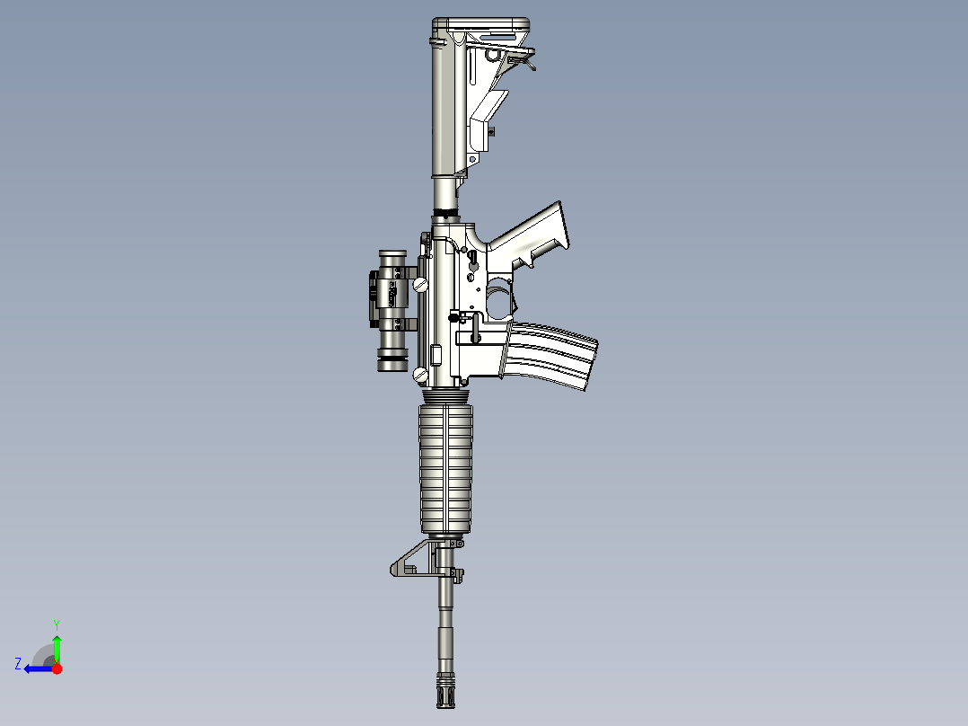 手枪左轮冲锋枪老式狙击步枪设计3D图纸M4-A1 inventor igs STL右视图