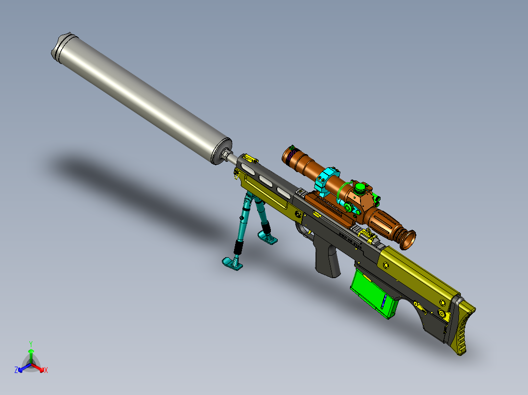 手枪左轮冲锋枪老式狙击步枪设计3D图纸vks-12-7-sniper-rifle STP IGS STL主视图