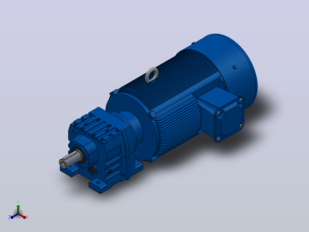 R57底脚轴伸式安装斜齿轮减速机R57-YVB5.5-4P-9.35-M1-0°正等轴测图