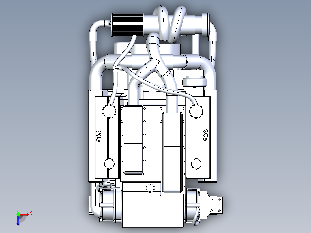 康明斯VT908发动机3D模型俯视图