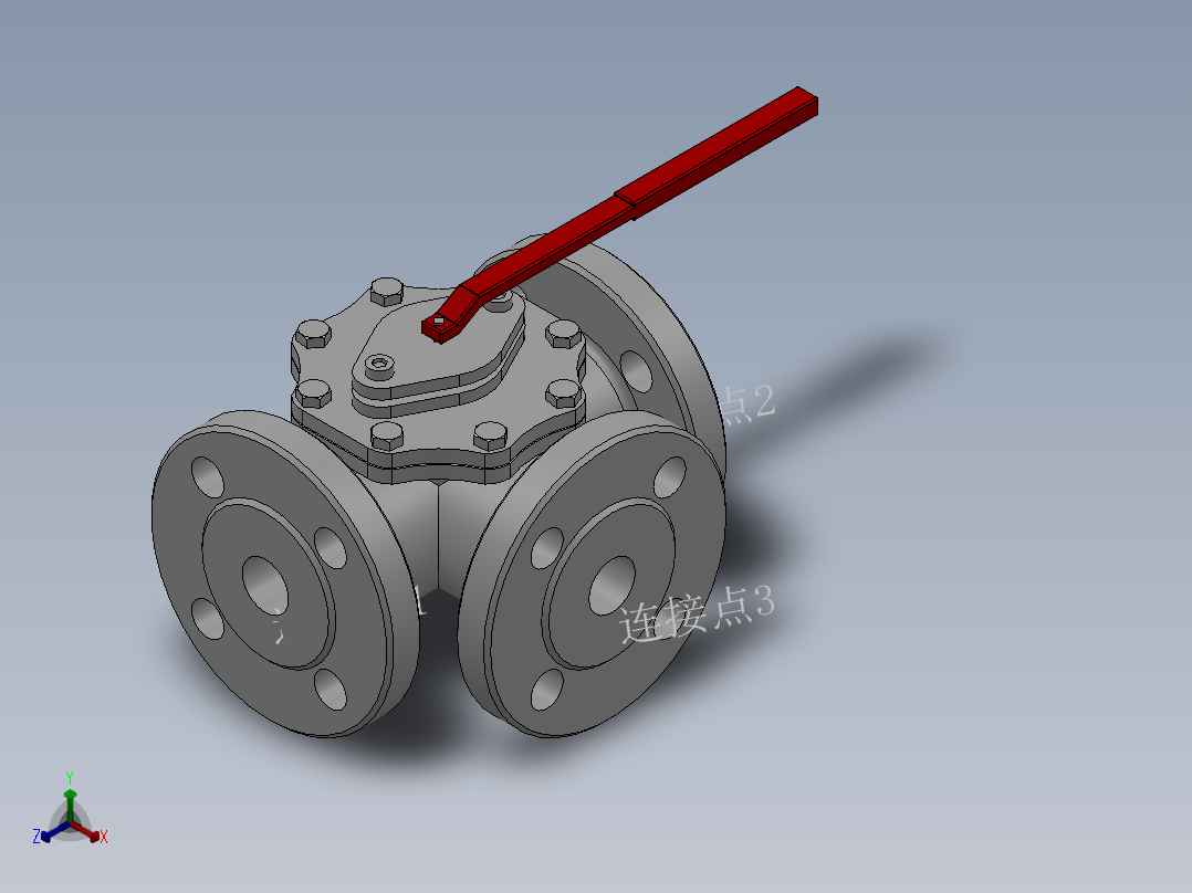 法兰三通球阀-316 DN15-DN200正等轴测图